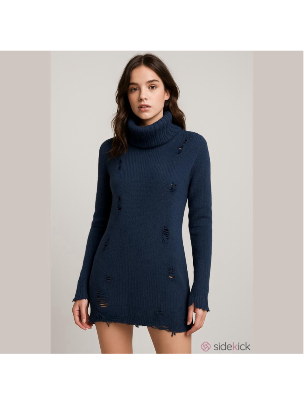 Lovers + Friends Navy Distressed Turtleneck Sweater Dress/Tunic